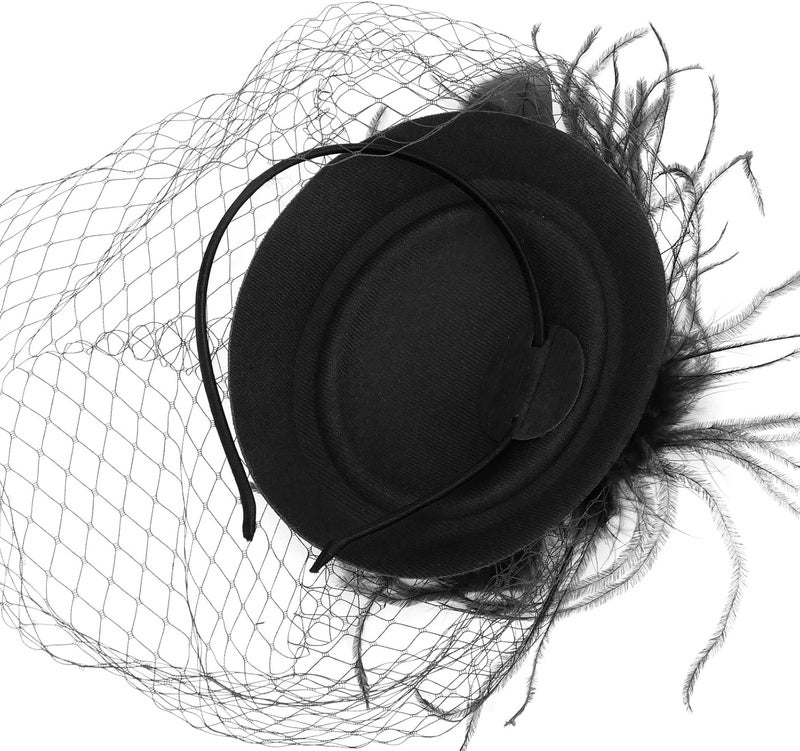 DRESHOW قبعة فاسيناتور مزينة بالريش مع رباط رأس للنساء، قبعات حفلات الشاي مع مشبك وزهرة لرأس الفتيات والنساء - Image 4